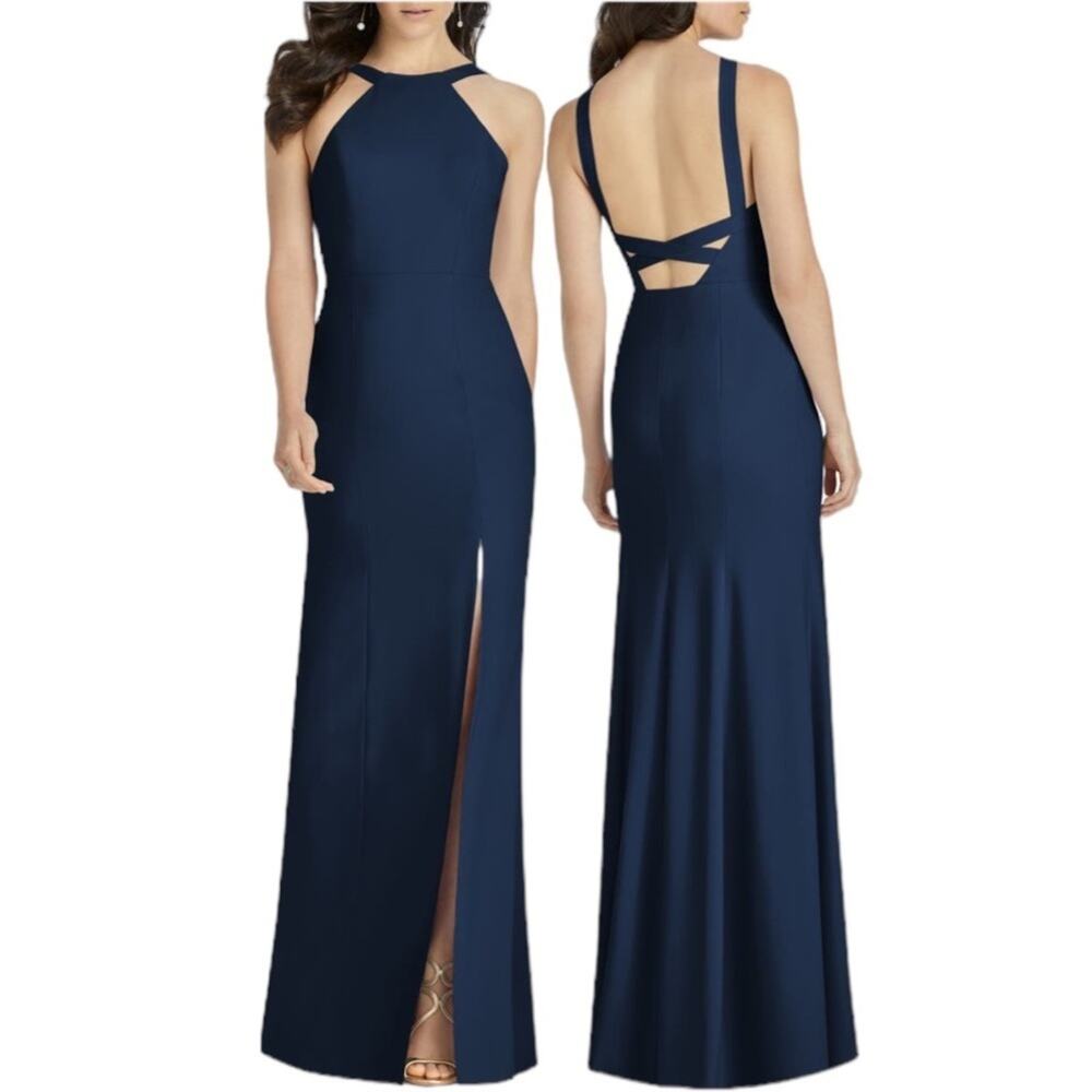 NEW Nordstrom Navy Blue Column Gown Size 0 Minimalist Quiet Luxury Prom Formal - Picture 12 of 12
